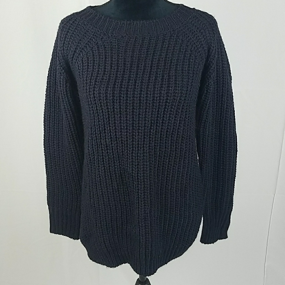 Brandy Melville women black wool blend crew neck sweater long sleeve gothic boho